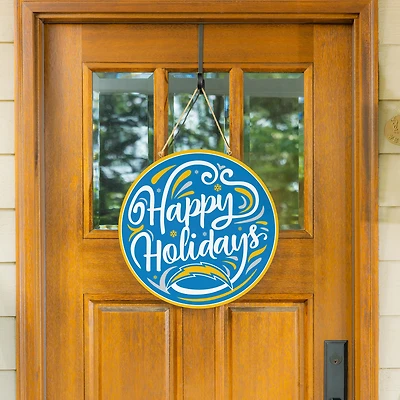Los Angeles Chargers 18" Happy Holidays Wooden Round Door Sign