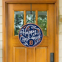 Detroit Tigers 18" Happy Holidays Wooden Round Door Sign