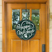 Michigan State Spartans 18" Happy Holidays Wooden Round Door Sign