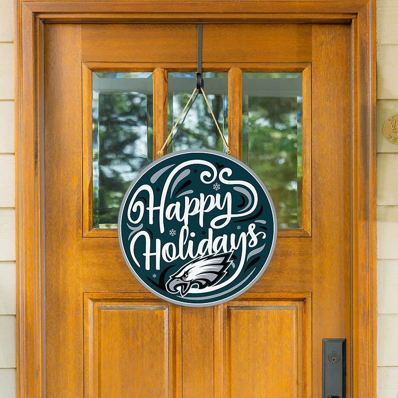 Philadelphia Eagles 18" Happy Holidays Wooden Round Door Sign