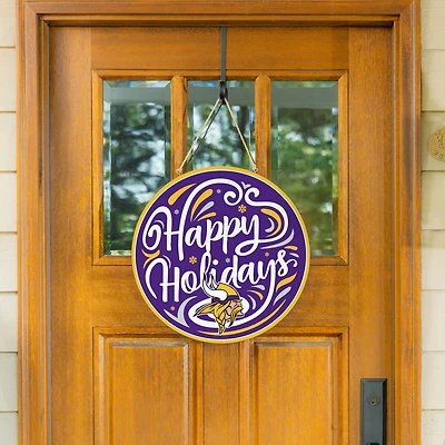 Minnesota Vikings 18" Happy Holidays Wooden Round Door Sign