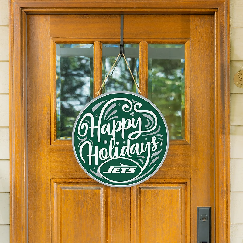 New York Jets 18" Happy Holidays Wooden Round Door Sign