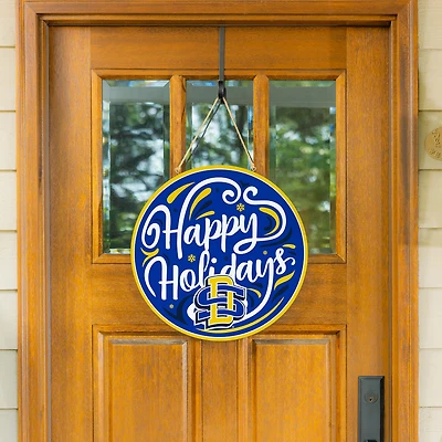 South Dakota State Jackrabbits 18" Happy Holidays Wooden Round Door Sign