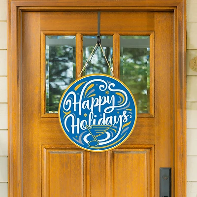 St. Louis Blues 18" Happy Holidays Wooden Round Door Sign