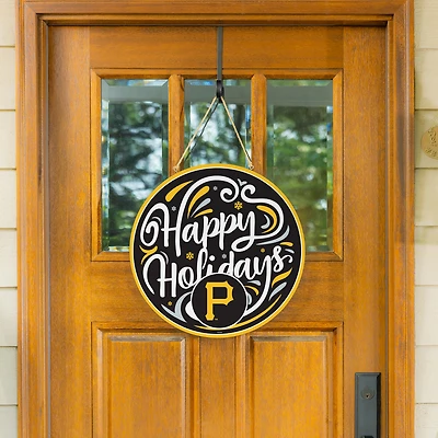 Pittsburgh Pirates 18" Happy Holidays Wooden Round Door Sign