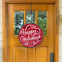 NC State Wolfpack 18" Happy Holidays Wooden Round Door Sign