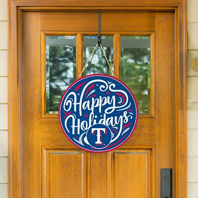 Texas Rangers 18" Happy Holidays Wooden Round Door Sign
