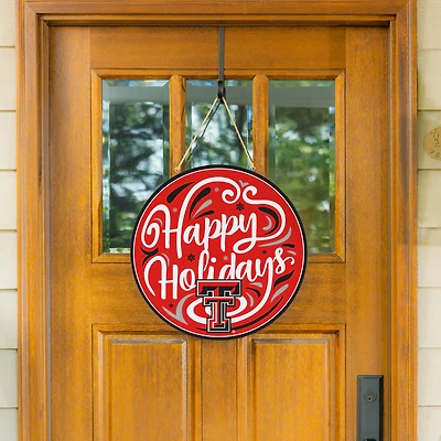 Texas Tech Red Raiders 18" Happy Holidays Wooden Round Door Sign