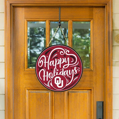Oklahoma Sooners 18" Happy Holidays Wooden Round Door Sign