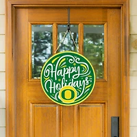 Oregon Ducks 18" Happy Holidays Wooden Round Door Sign