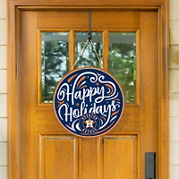 Houston Astros 18" Happy Holidays Wooden Round Door Sign
