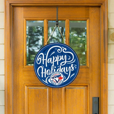 Toronto Blue Jays 18" Happy Holidays Wooden Round Door Sign