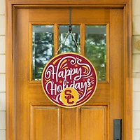 USC Trojans 18" Happy Holidays Wooden Round Door Sign
