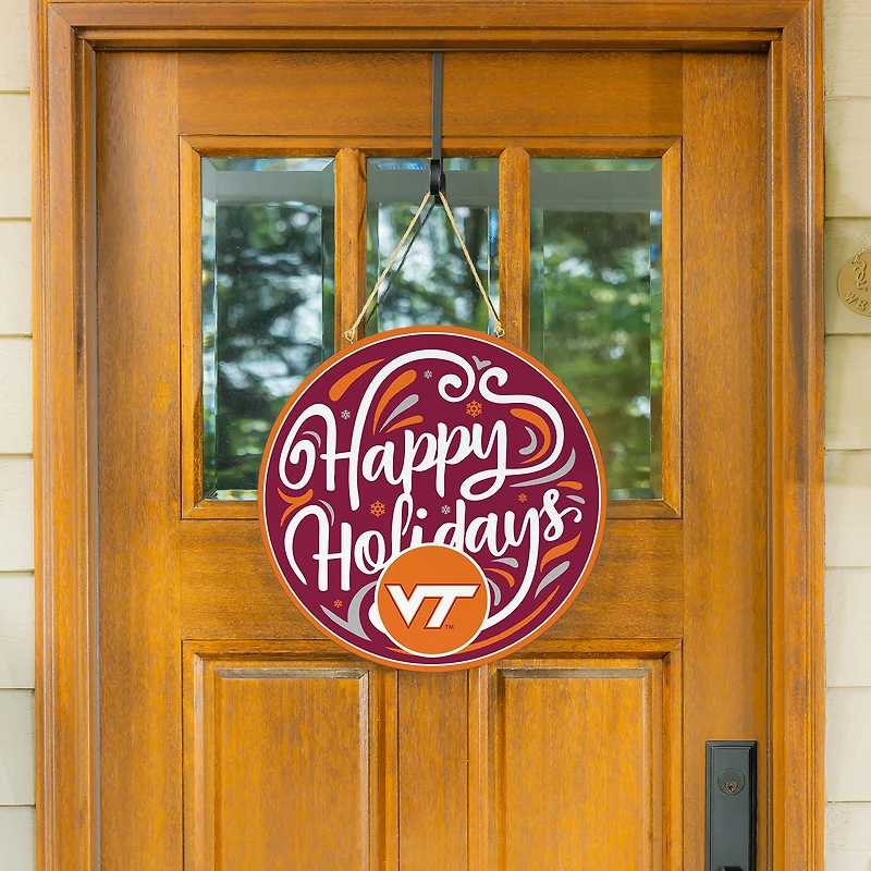 Virginia Tech Hokies 18" Happy Holidays Wooden Round Door Sign
