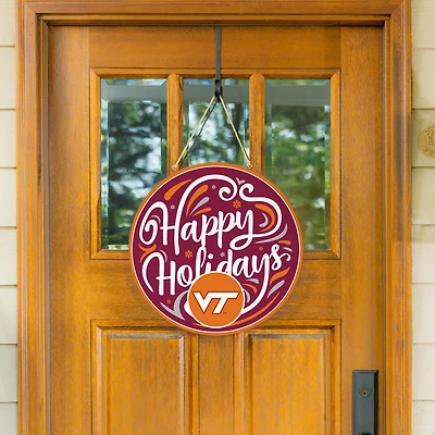 Virginia Tech Hokies 18" Happy Holidays Wooden Round Door Sign