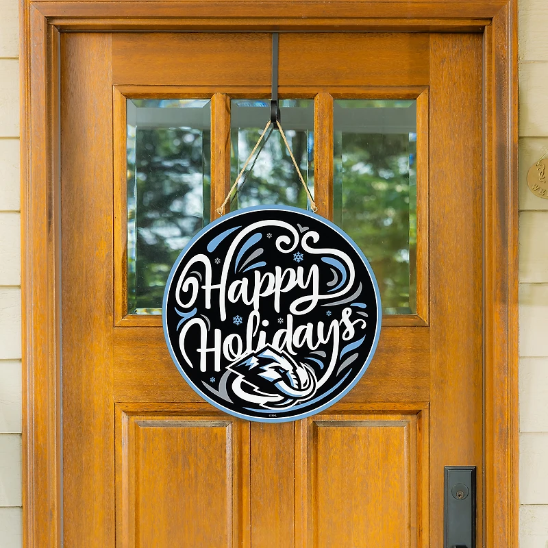 Utah Mammoth 18" Happy Holidays Wooden Round Door Sign
