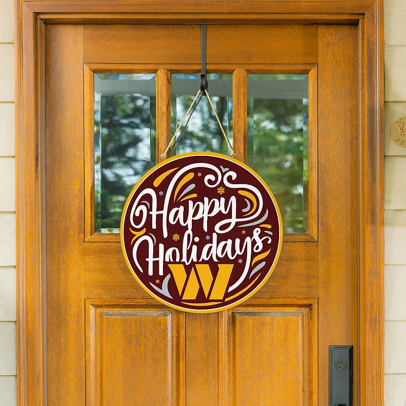 Washington Commanders 18" Happy Holidays Wooden Round Door Sign