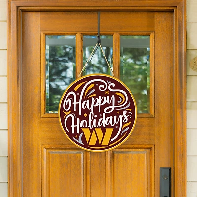 Washington Commanders 18" Happy Holidays Wooden Round Door Sign