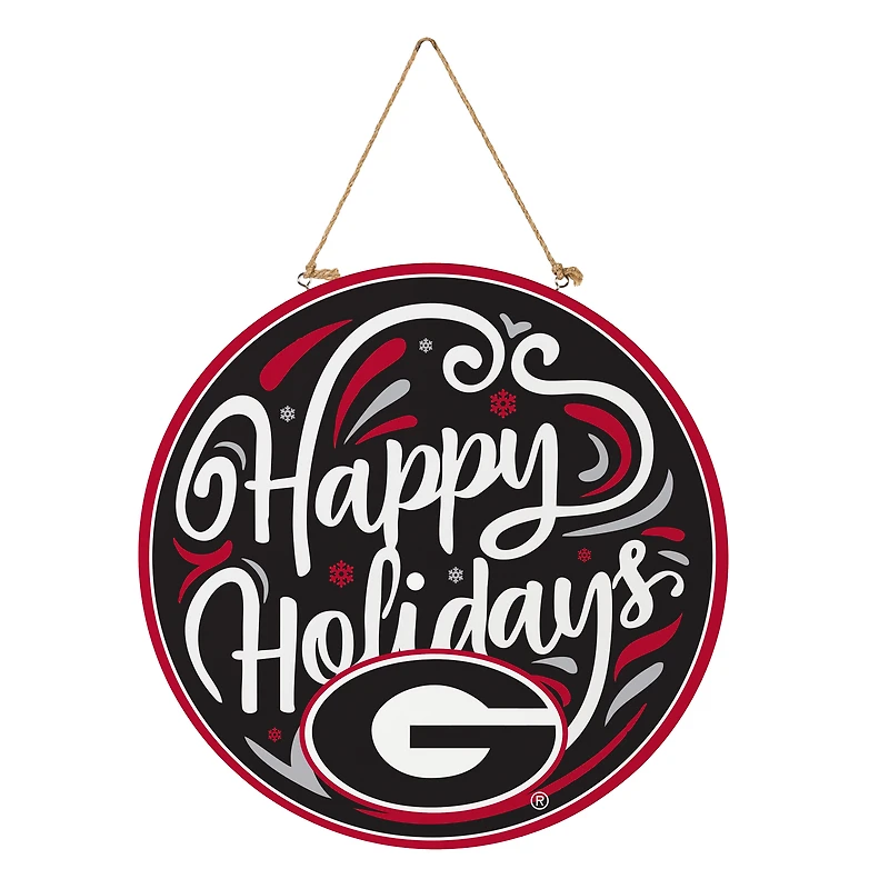 Georgia Bulldogs 18" Happy Holidays Wooden Round Door Sign