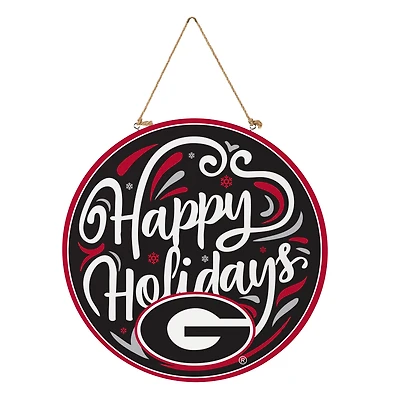 Georgia Bulldogs 18" Happy Holidays Wooden Round Door Sign