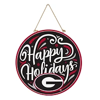 Georgia Bulldogs 18" Happy Holidays Wooden Round Door Sign