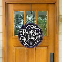 Colorado Rockies 18" Happy Holidays Wooden Round Door Sign