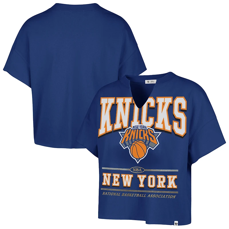 Women's '47 Blue New York Knicks Elation Oversized Notch Neck T-Shirt