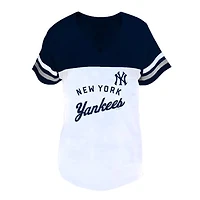 Women's Profile White/Navy New York Yankees Plus Size Two-Stripe V-Neck T-Shirt