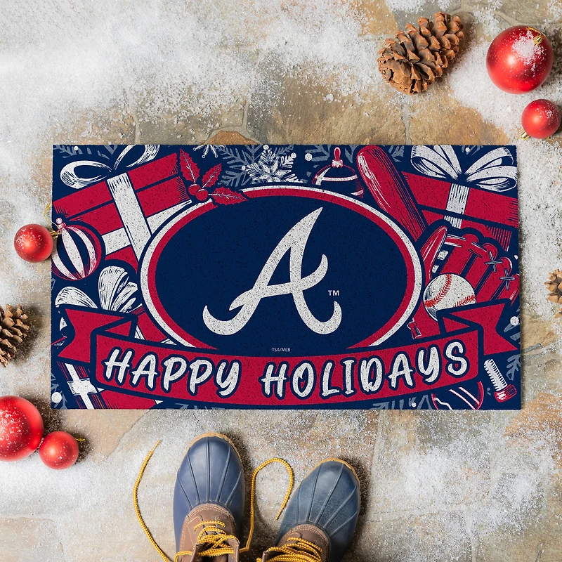 Atlanta Braves 28" x 16" Happy Holidays Christmas Turf Door Mat