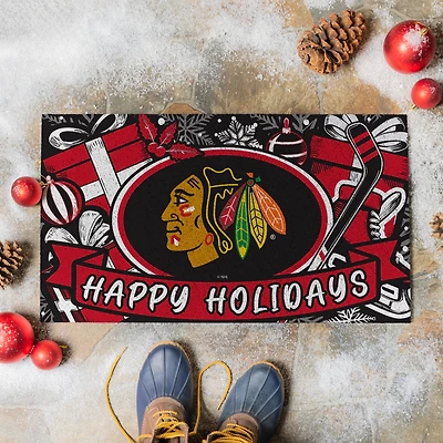 Chicago Blackhawks 28" x 16" Happy Holidays Christmas Turf Door Mat