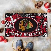 Chicago Blackhawks 28" x 16" Happy Holidays Christmas Turf Door Mat