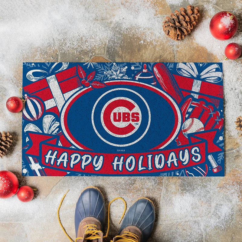 Chicago Cubs 28" x 16" Happy Holidays Christmas Turf Door Mat