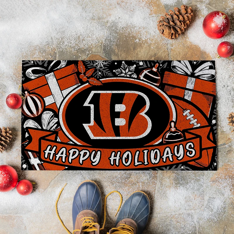 Cincinnati Bengals 28" x 16" Happy Holidays Christmas Turf Door Mat