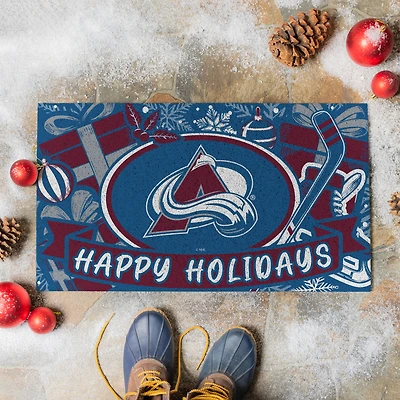 Colorado Avalanche 28" x 16" Happy Holidays Christmas Turf Door Mat