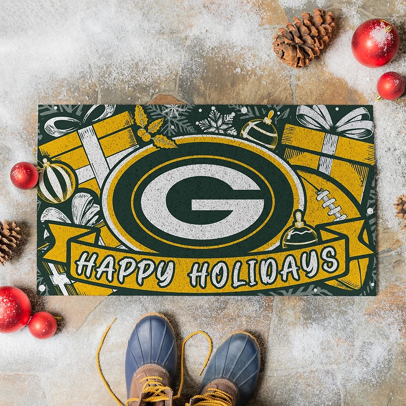 Green Bay Packers 28" x 16" Happy Holidays Christmas Turf Door Mat