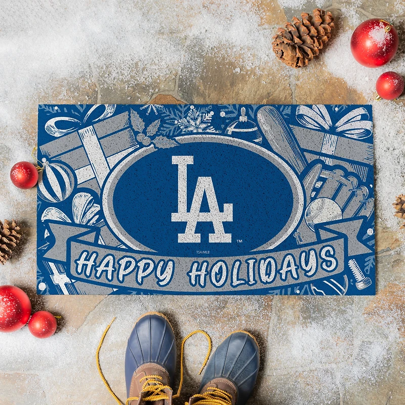 Los Angeles Dodgers 28" x 16" Happy Holidays Christmas Turf Door Mat