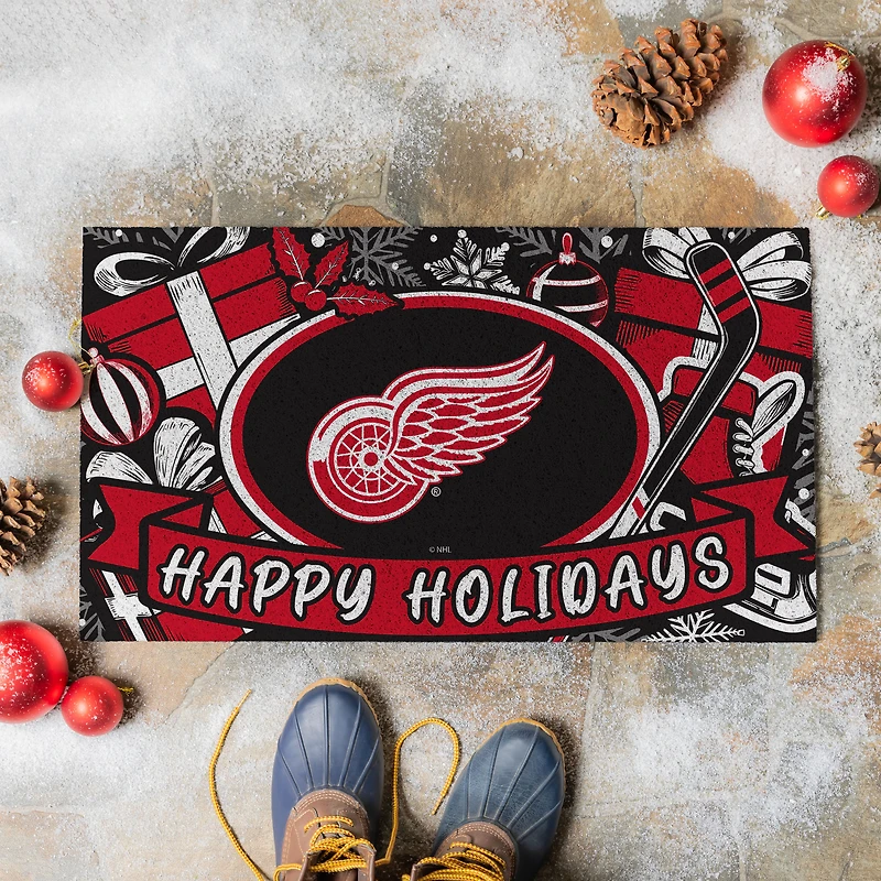 Detroit Red Wings 28" x 16" Happy Holidays Christmas Turf Door Mat