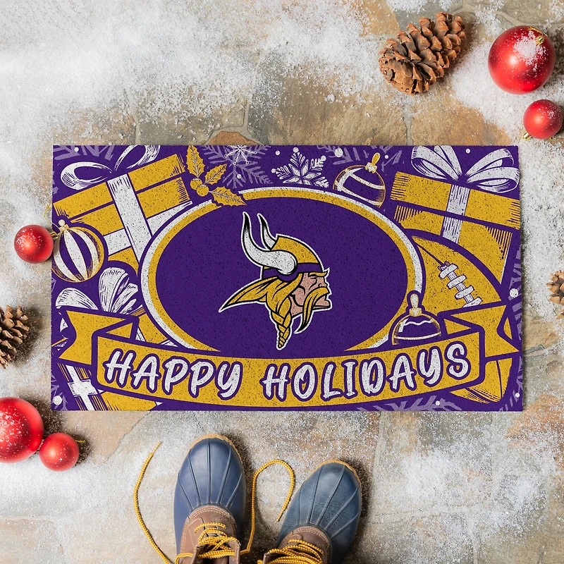 Minnesota Vikings 28" x 16" Happy Holidays Christmas Turf Door Mat