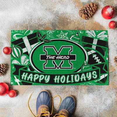 Marshall Thundering Herd 28" x 16" Happy Holidays Christmas Turf Door Mat