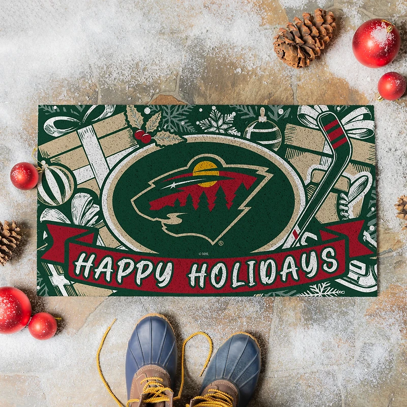 Minnesota Wild 28" x 16" Happy Holidays Christmas Turf Door Mat