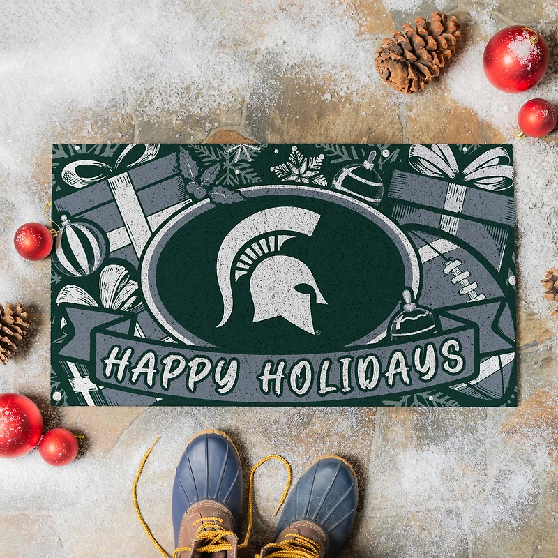 Michigan State Spartans 28" x 16" Happy Holidays Christmas Turf Door Mat