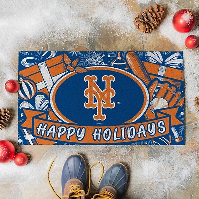 New York Mets 28" x 16" Happy Holidays Christmas Turf Door Mat