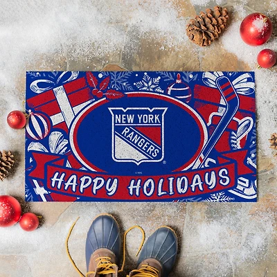 New York Rangers 28" x 16" Happy Holidays Christmas Turf Door Mat