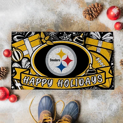 Pittsburgh Steelers 28" x 16" Happy Holidays Christmas Turf Door Mat