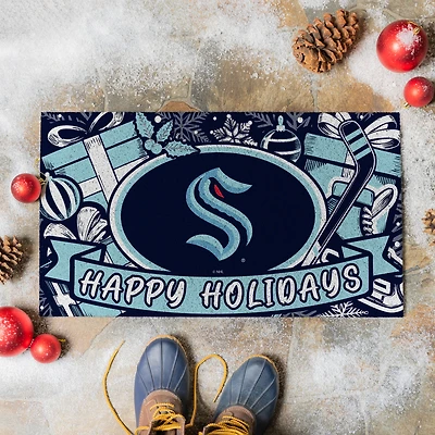 Seattle Kraken 28" x 16" Happy Holidays Christmas Turf Door Mat