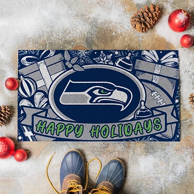 Seattle Seahawks 28" x 16" Happy Holidays Christmas Turf Door Mat