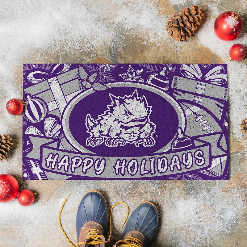 TCU Horned Frogs 28" x 16" Happy Holidays Christmas Turf Door Mat