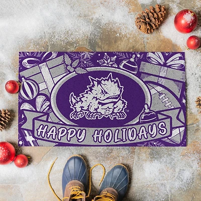 TCU Horned Frogs 28" x 16" Happy Holidays Christmas Turf Door Mat