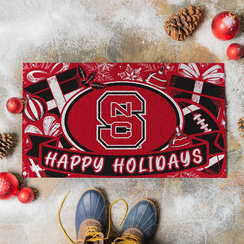 NC State Wolfpack 28" x 16" Happy Holidays Christmas Turf Door Mat
