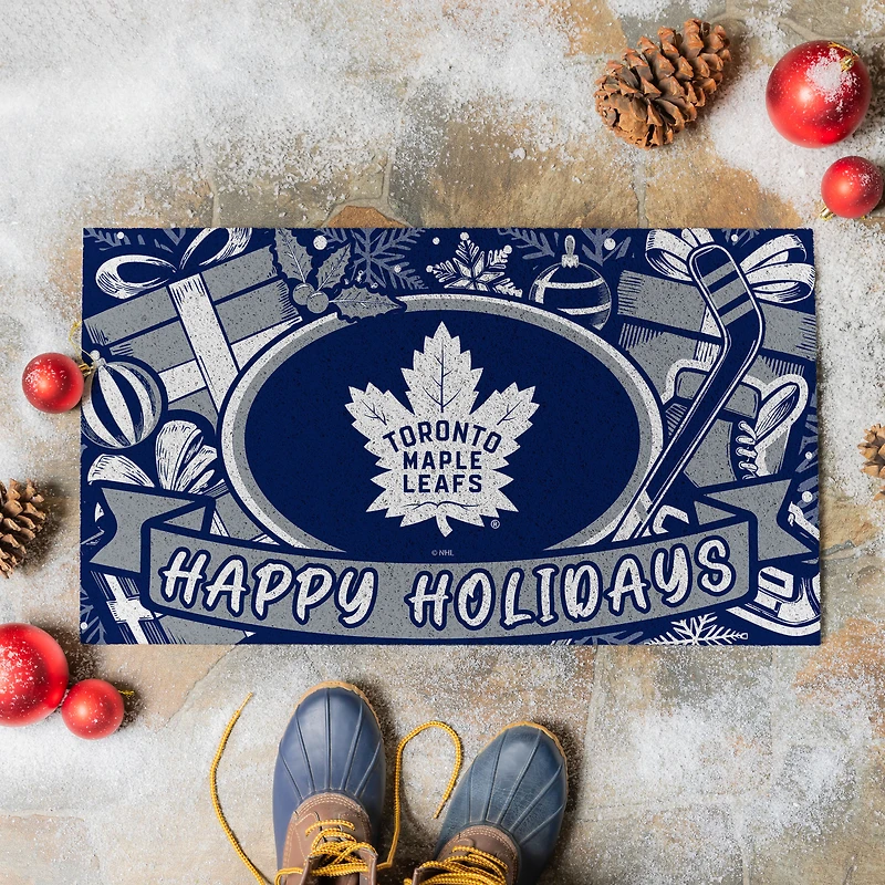 Toronto Maple Leafs 28" x 16" Happy Holidays Christmas Turf Door Mat